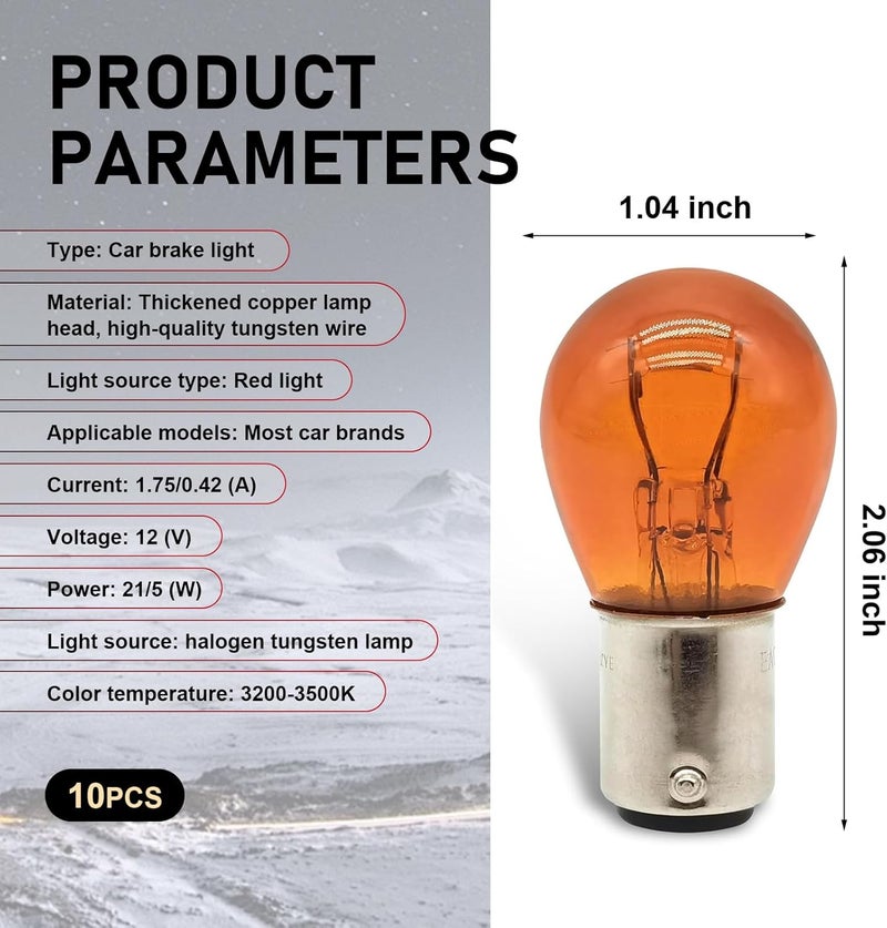 Zikefest 10PCS 1157 Bulb, Tail High and Low Brake Light Bulb, P21/5W S25 2057 2357 7528 BAY15D Light Bulb, Turn Signal Light Bulb Replacement, Universal Halogen Brake Tail Light Parking Light (Amber) - Image 2